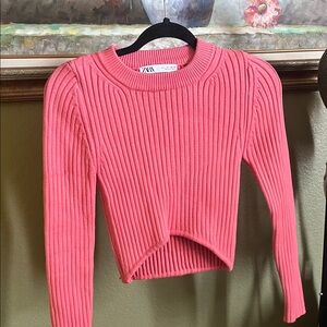 Zara Coral Ribbed Knit Top
